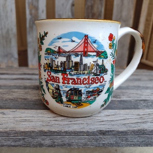 San Francisco Ceramic Mug with the Cities Highlights Retro Vintage California Collectible Cup