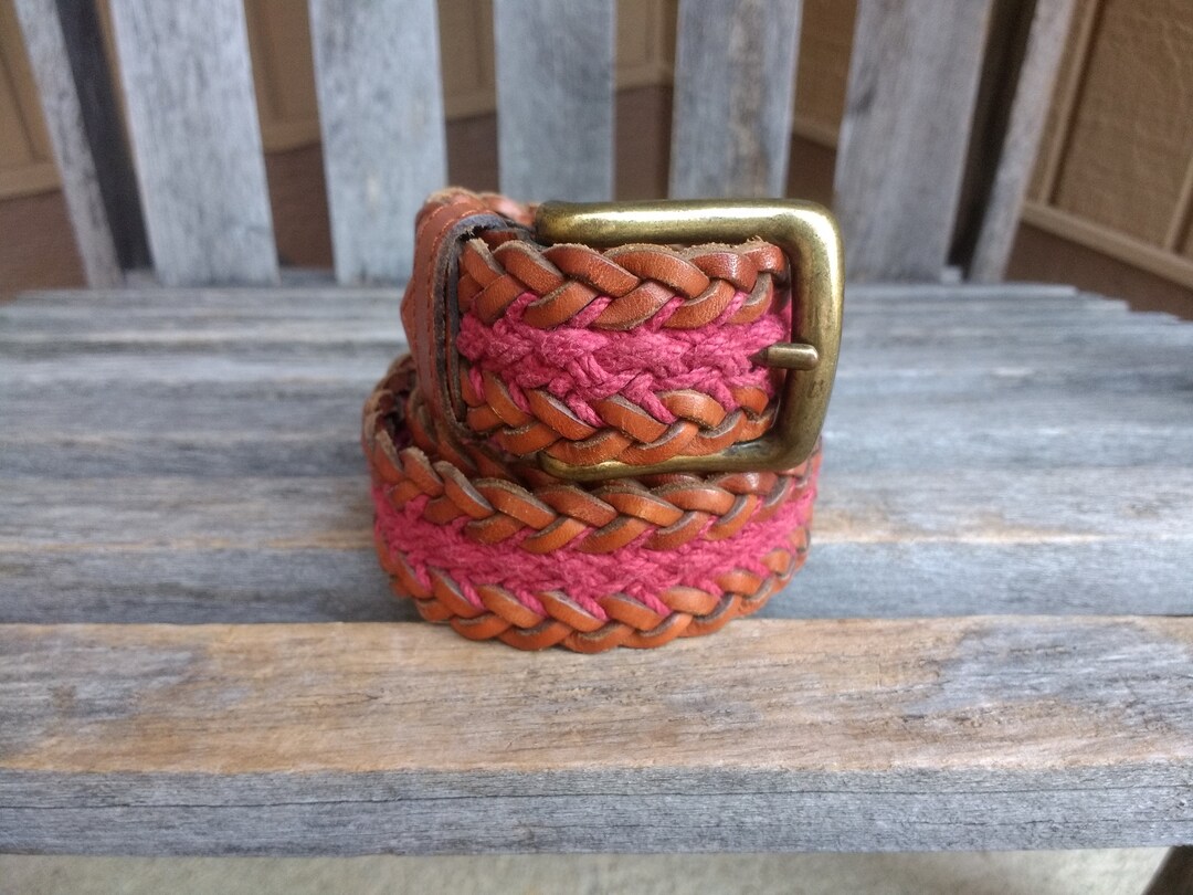 Vintage Genuine Leather Braided Brown Belt Brass Accent Made in Turkey Accessories | Vintage Genuine Leather Braided Brown Belt  main image 2