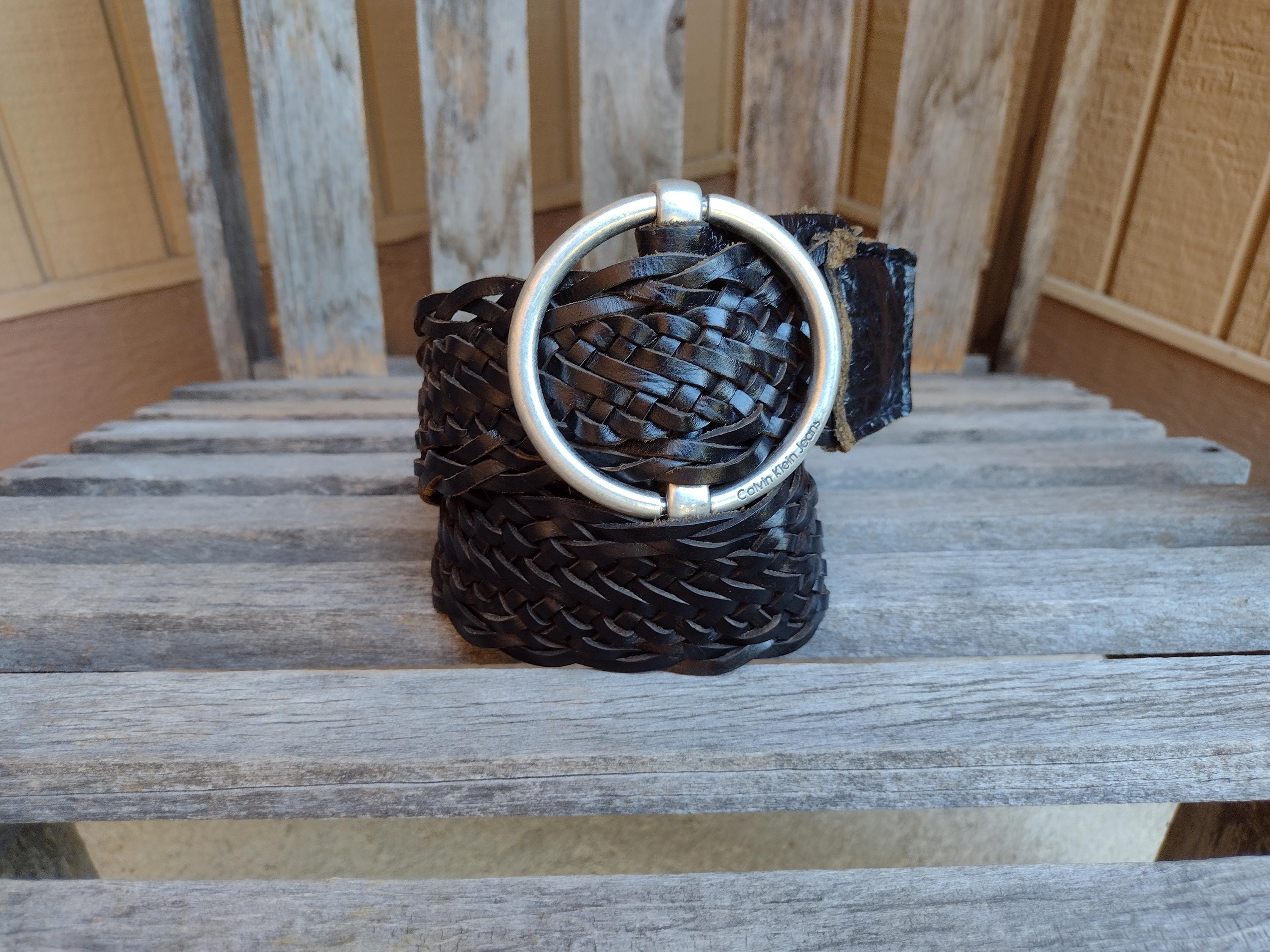 Calvin Klein Black Woven Leather Belt With Round Silver O  display picture 1
