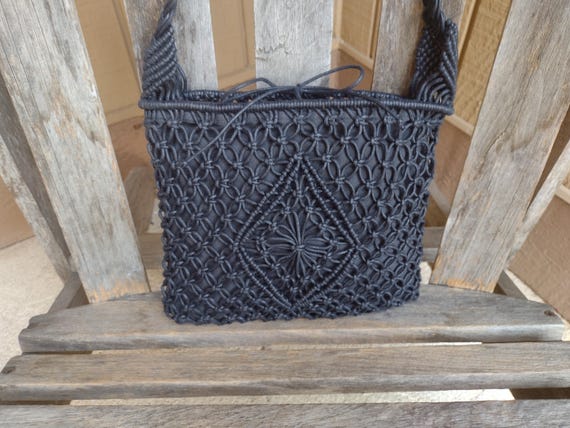 Banana Republic Black Woven Cotton Shoulder or Crossbody Bag Retro Vintage Handbag Purse