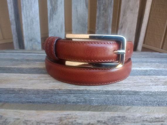 Vintage Vera Pelle Brown Leather Belt With Silver Prong Buckle