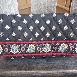 Vintage Vera Bradley negro hombro bolso Floral Crossbody bolso pasaporte bolso bolso 100% algodón hecho en EE.UU.