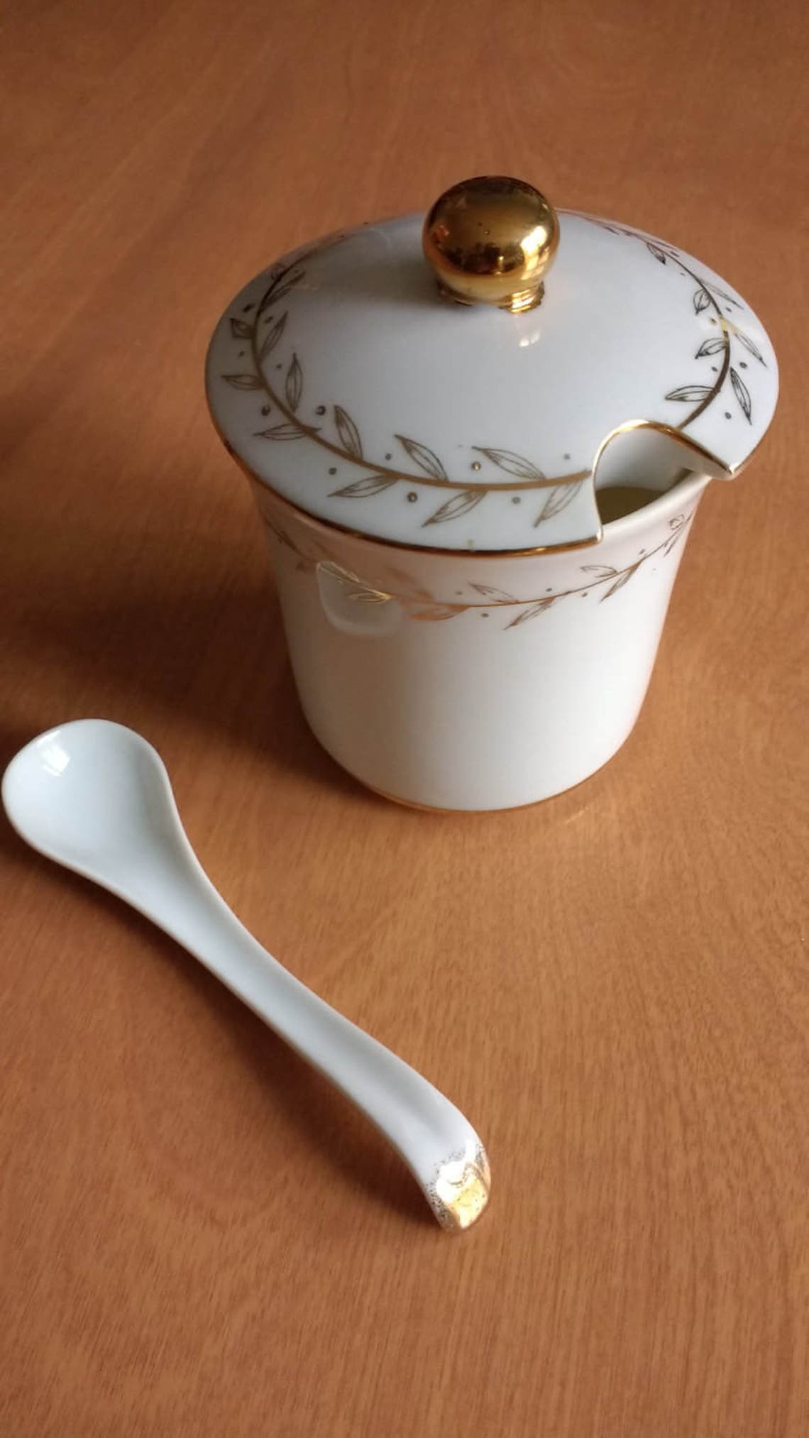 Lefton China Golden Laurel Mustard / Condiment Jar With Lid & Etsy