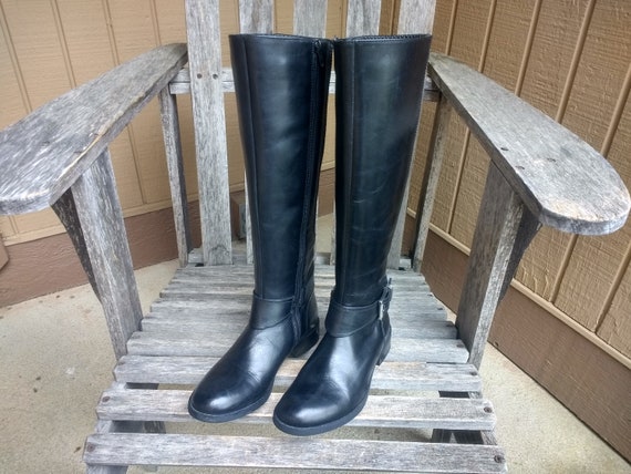 clarks black leather knee high boots