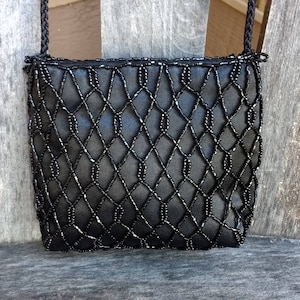 Vintage negro La Regale LTD bolso bolso hecho a mano cuentas mango bolso pequeño monedero