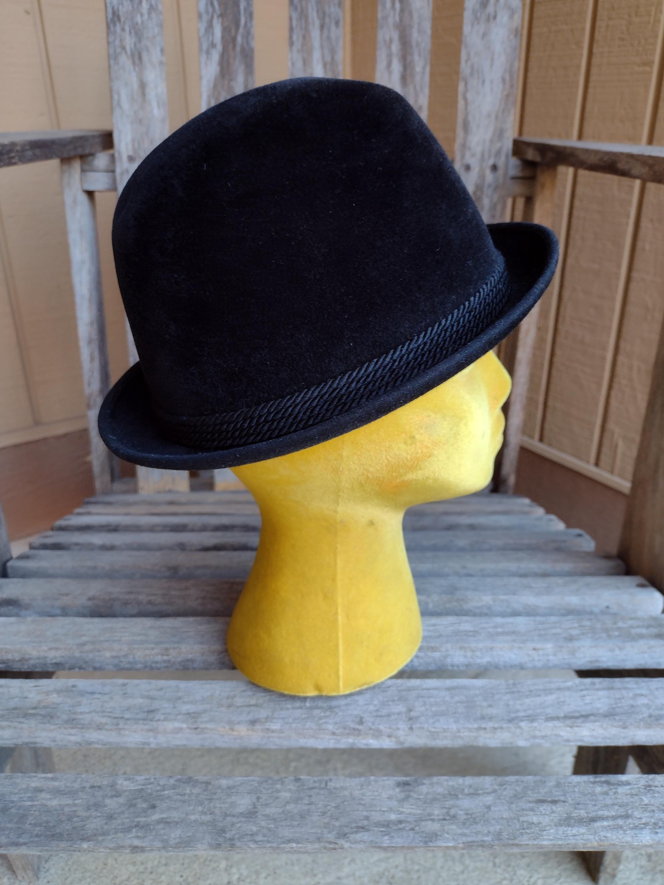 Riviera Black Velvet Bowler Hat with Feather Band Handmade Velvet & Felt Musketeer Hat - Historical 17th  main image 3