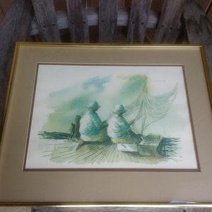 Vintage Robert Fabe Original Art Medium Watercolor Artist Signed Framed 20&quot;x16&quot; Double Matted 15&quot;x11&quot; Made in Cincinnati OH, USA