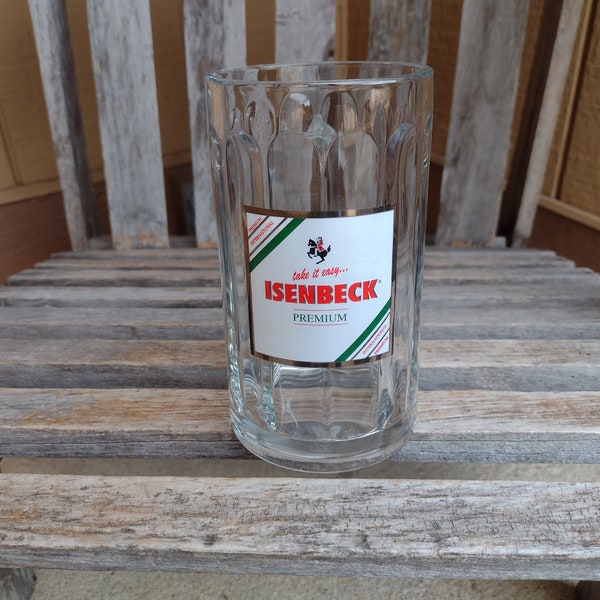 Isenbeck Premium Beveled Glass Stein Retro Vintage Beer Tankard Maker Rastal Volume 0.5l Year 1992 Made in Germany