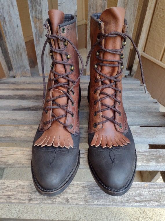 Bottes lacets en cuir marron et noir pour femmes Bottes r tro