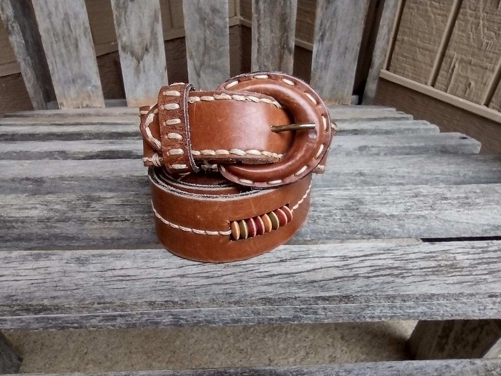 Fossil Brown Distressed Leather Belt With Beads and  display picture 2