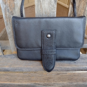 Bolso bandolera o de hombro de cuero negro de Lucky Brand, bolso de mano retro vintage, bolso de mano, 100 % cuero genuino