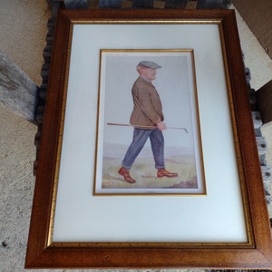 Vanity Fair J H Taylor Golf Art Print Retro Vintage English 1900s Golfer Decor Artist SPY (Leslie Ward) Framed 18&quot;x24&quot; Matted 8&quot;x13&quot;