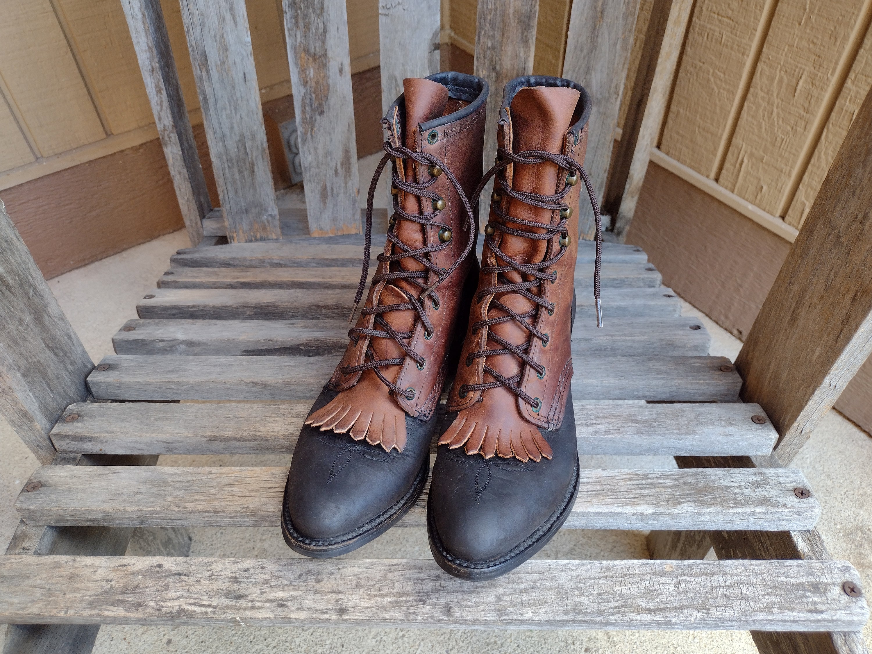 Abilene Ladies Vintage Lace Up Boot - Black - Ladies' Western Boots