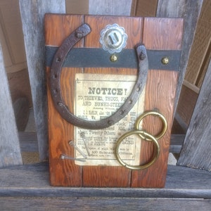 Vintage Western Horseshoe Wooden Plaque &quot;Notice! To Thieves, Thugs, Bunko-Steers&quot; Humorous Wood Wall Hanging Size 8&quot;x10&quot;