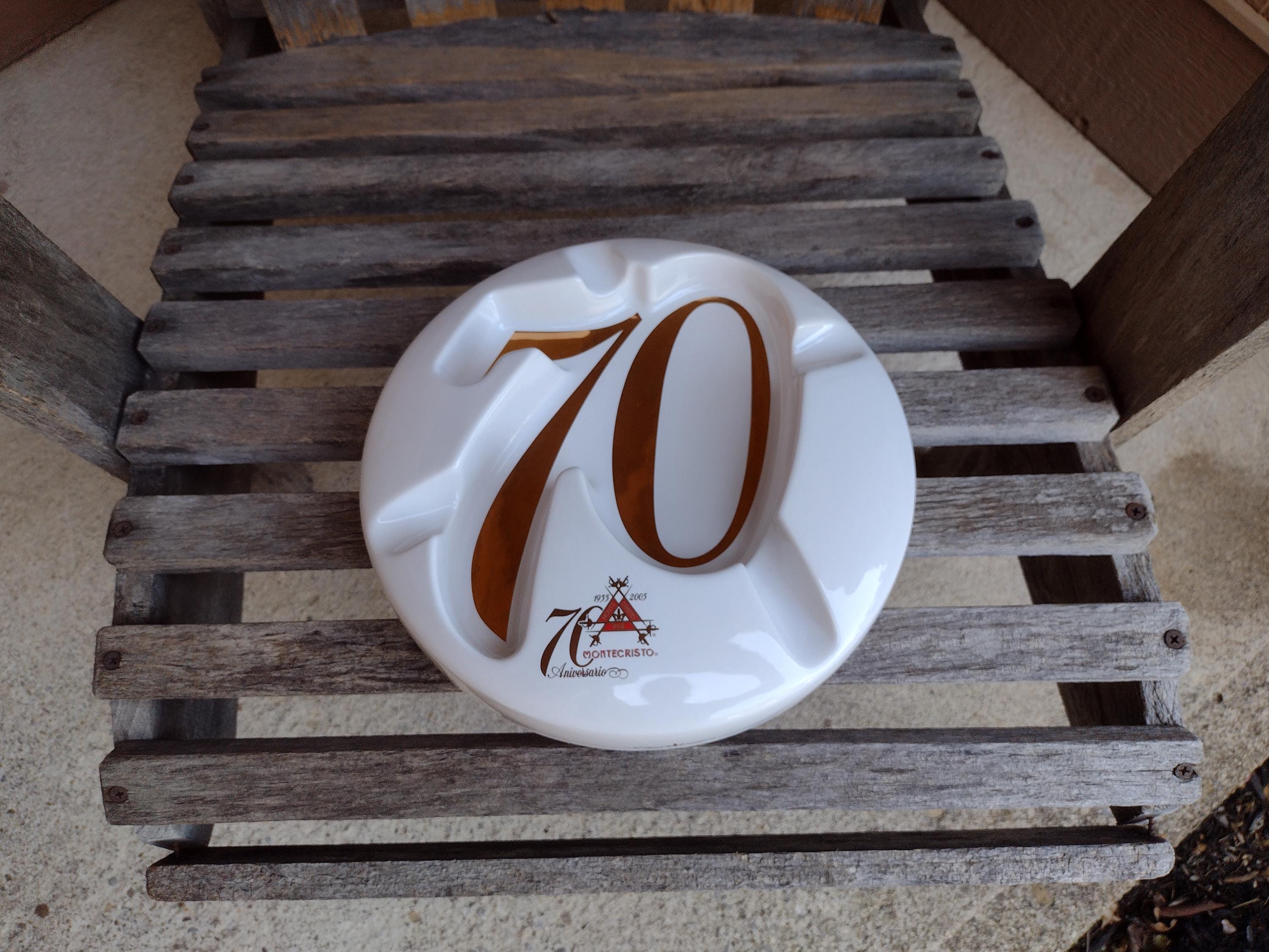 Montecristo White Ceramic Cigar Ashtray With Gold Accents