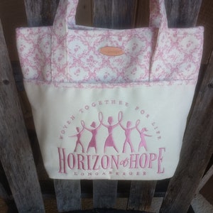 Vintage Longaberger Pink Horizon of Hope Tote Roze en Witte Borstkanker Top Handle Bag 100% Katoen