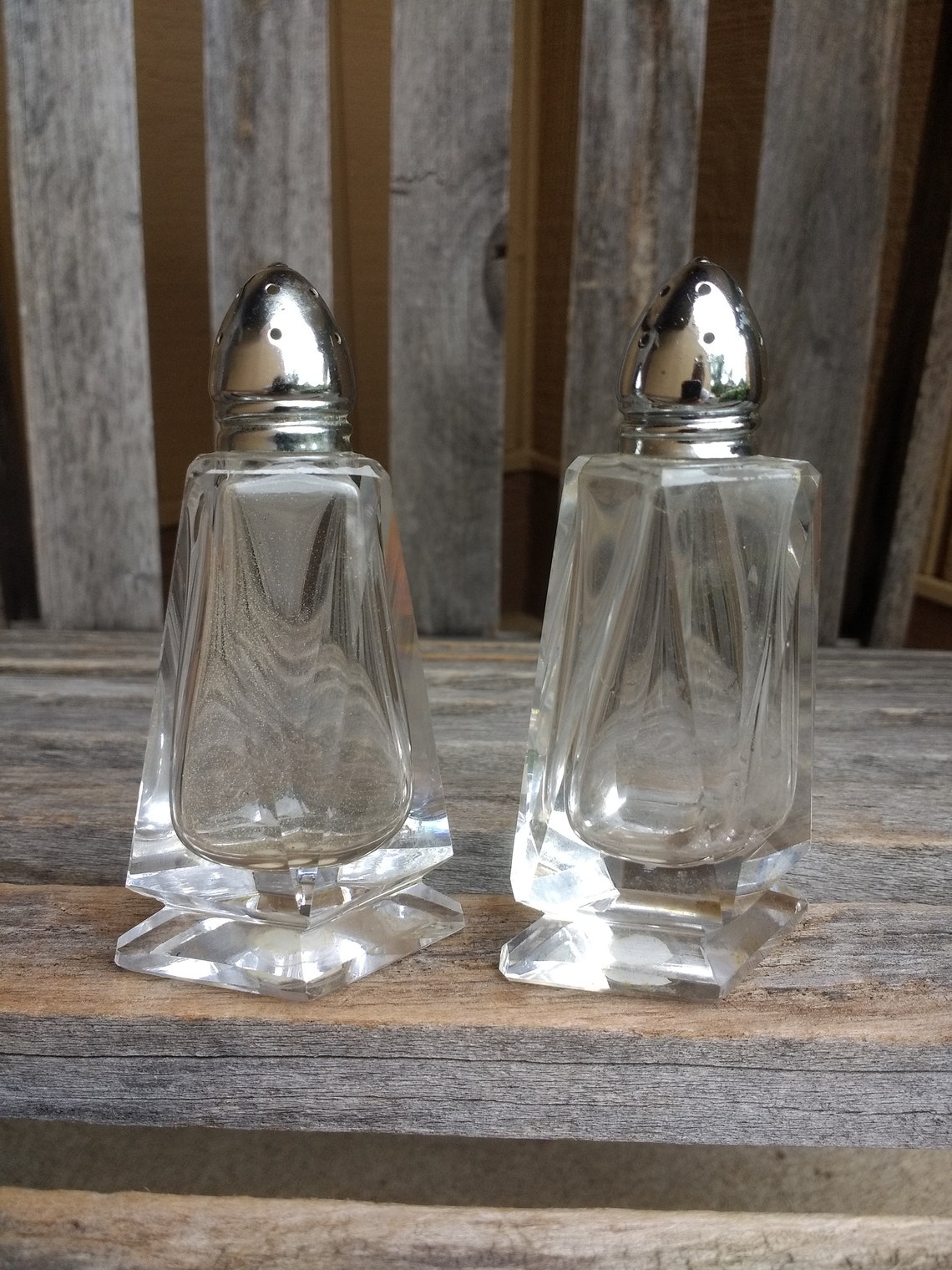 Vintage Salt and Pepper Shakers Clear Crystal Cut Glass with Etsy