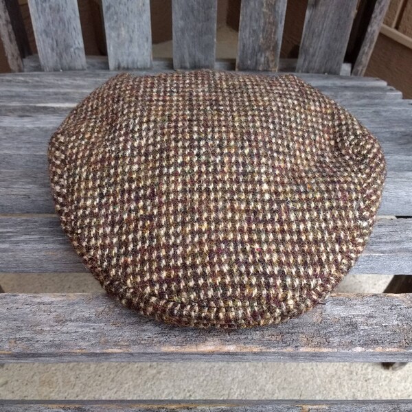 Vintage Scottish Harris Tweed Brown 100% Wool Newsboy Flat Cap Headwear Hand Woven in Scotland from Scottish Wool Made in GT Britain