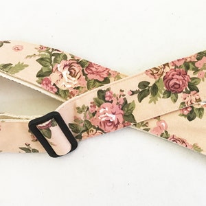 NuovoDesign Blush color floral guitar strap- flowers, vegan leather ends