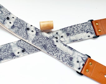 New style promotion price!NuovoDesign Hedgehog in natural linen cotton canvas  Guitar strap, vegan leather