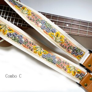 Promotional item NuovoDesign Deluxe collection 'Pizzo' fine detailsEmbroiderry ukulele strap, end pin included, vegan leather Combo C