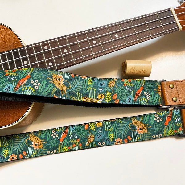 NuovoDesign 'Forest'  ukulele strap,  free end pin and headstock connector,vegan leather