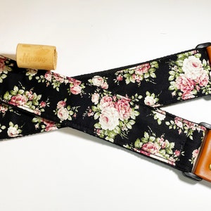 Discounted sale item! NuovoDesign Classic Rosa Floral black color Guitar strap, vegan leather