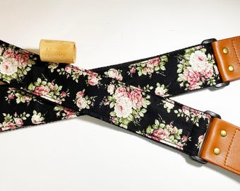 Discounted sale item! NuovoDesign Classic Rosa Floral black color Guitar strap, vegan leather