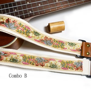 Promotional item NuovoDesign Deluxe collection 'Pizzo' fine detailsEmbroiderry ukulele strap, end pin included, vegan leather Combo B