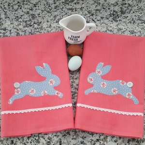 Bunny Tea Towel - Rabbit Dish Towels - Farmhouse Decor - Gifts for Her - Kitchen Towel - Gift for MOM - Easter Decor - Kitchen Home Decor