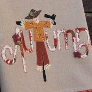 Autumn Kitchen Towel - Scarecrow Dish Towel - Fall Harvest Tea Towel -  Farmhouse Leaves - Thanksgiving Kitchen Decor Primitive Gift for Her