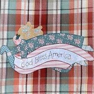 Kitchen Towel God Bless America - 4th of July - Rustic Angel Patriotic Tea Towel - Independence Day Decor Farmhouse Plaid - Rust Cream Blue