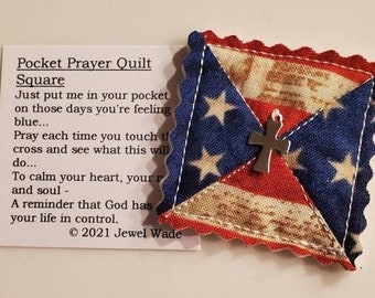 Pocket Prayer Quilt © COPYRIGHTED Poem Veteran Micro Quilt Square Tiny Miniature Sympathy Remembrance Gift Patriotic Christian Religious