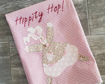 Easter Bunny Kitchen Towel - Rabbit Tea Towel - Spring Dish Towel - Pink Home Decor - Spring Décor - Farmhouse Style - DIY Apron - Pinafore