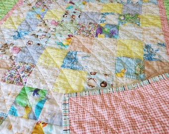 Baby Quilt / Crib Size / Baby Girl Nursery / Handmade One of a Kind Lap Size Throw Quilt / Baby Shower Gift / 100% Cotton / Ready to Ship