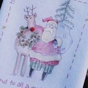 Santa Kitchen Towel - Vintage Inspired Dish Towel - Rudolph Red Reindeer - Christmas Tree Tea Towel - Merry Christmas to All - Holiday Decor