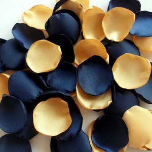 Navy Blue & Gold Satin Rose Petals: Hand-Cut Wedding Decor