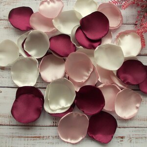 Burgundy, Blush, and Ivory Satin Rose Petals: Wedding Aisle Decor image 4