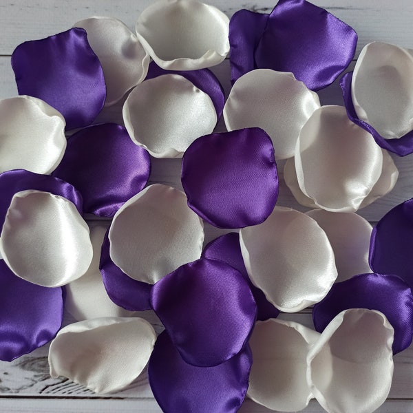 Purple Ivory Satin Rose Petals, Silk Wedding Petals Flower Petals, Violet Off-White Wedding Petals Artificial Petals