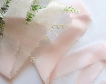 1 inch Pink Blush Handmade Frayed Edge Chiffon Ribbon 1'' Ribbon For Bridal Bouquet Invitations Wedding or Gift Wrapping