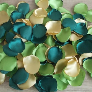 Chartreuse Green & Hunter Green Satin Rose Petals: Gold Wedding Decor