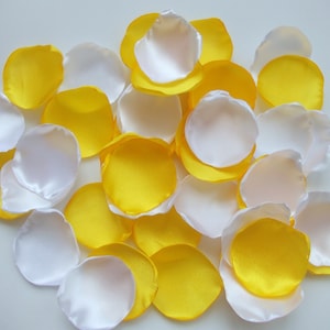 Yellow & White Satin Rose Petals: Wedding Flower Girl Decor