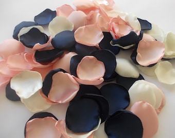 Navy, Rose Gold & Ivory Satin Rose Petals: Wedding Confetti