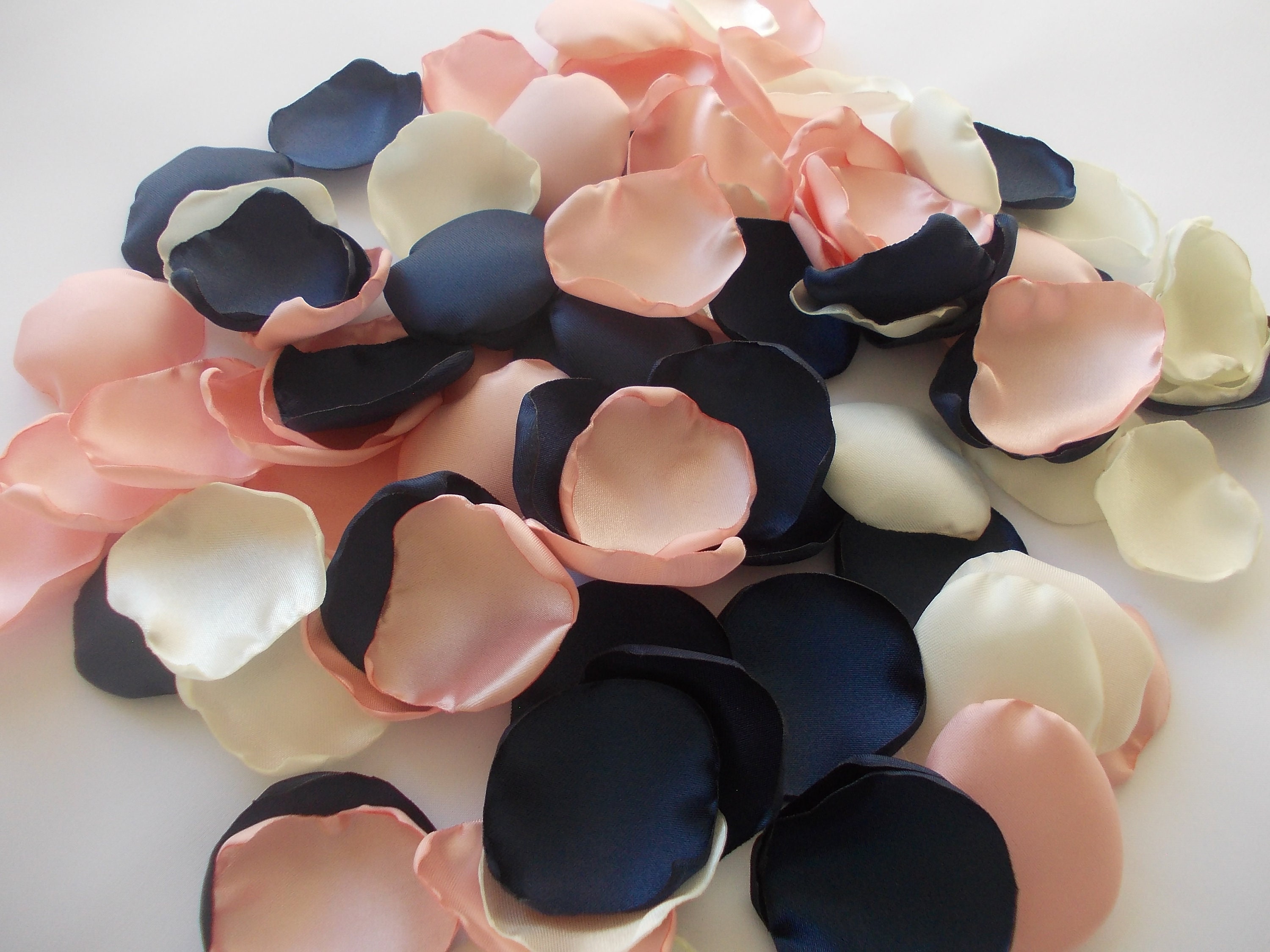 Navy Rose Gold Ivory Satin Rose Petals Wedding Rose Petals Etsy