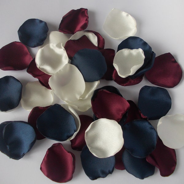 Navy  Burgundy Off-White Satin Rose Petals Silk Wedding Petals, Flower Petals, Dark Blue Marsala Off-White Wedding Petals, Artificial Petals