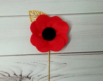 Red Anemone Flower Brooch Pin Poppy Flower Boutonniere  Felt Lapel Pin Flower Brooch Red Felt Handmade Brooch