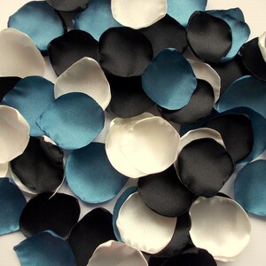 Black Teal Ivory Satin Rose Petals: Wedding Aisle & Toss Decor
