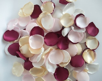 Satin Rose Petals: Burgundy, Champagne, Ivory, Light Pink Wedding Confetti