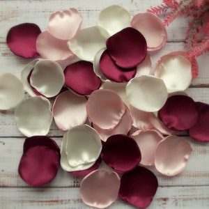 Burgundy, Blush, and Ivory Satin Rose Petals: Wedding Aisle Decor image 1