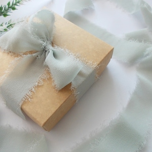 2" / 5 cm Light Grey Handmade Frayed Edge Chiffon Ribbon, 2 inch / 5 cm Ribbon For Bridal Bouquet, Invitations, Wedding or Gift Wrapping